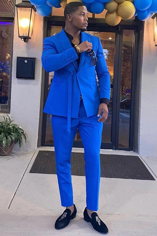 Royal Blue Peaked Lapel Classy Men Suits for Prom