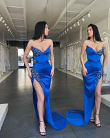 Royal Blue Sweetheart Mermaid Evening Dress Long Split With Sequins-stylesnuggle