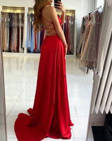 stylesnuggle offers Ruby Red Chic High split Court Train Long evening Dress at a cheap price from Stretch Satin to Mermaid Floor-length hem.. Gorgeous yet affordable Sleeveless Prom Dresses, Evening Dresses.