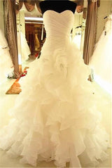 Ruffless Tiered High Quality Wedding Dresses with Long Train Organza Bridal Dress-stylesnuggle