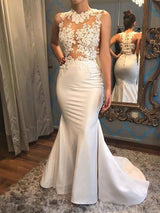 Check this Mermaid Scoop Sleeveless Applique Court Train Wedding Dresses at stylesnuggle.com, this dress will make your guests say wow. The Scoop bodice is thoughtfully lined, and the skirt with Appliques to provide the airy, flatter look of Satin.