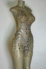 Sequined Mermaid Jewel Jersey Beading Sleeveless Mini Rhinestone Party Dress-stylesnuggle