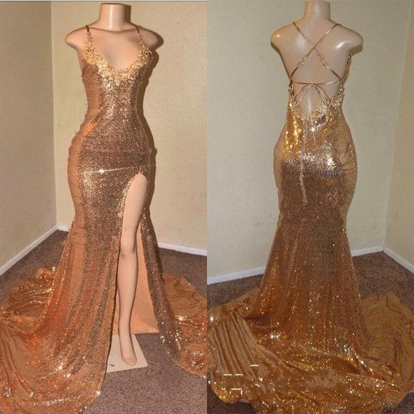 stylesnuggle offers Sequins Sleeveless Front Slit Floor Length Mermaid Dresses at a cheap price from Sequined to Mermaid Floor-length hem.. Click in to check our Gorgeous yet affordable gilltering Real model dresses.