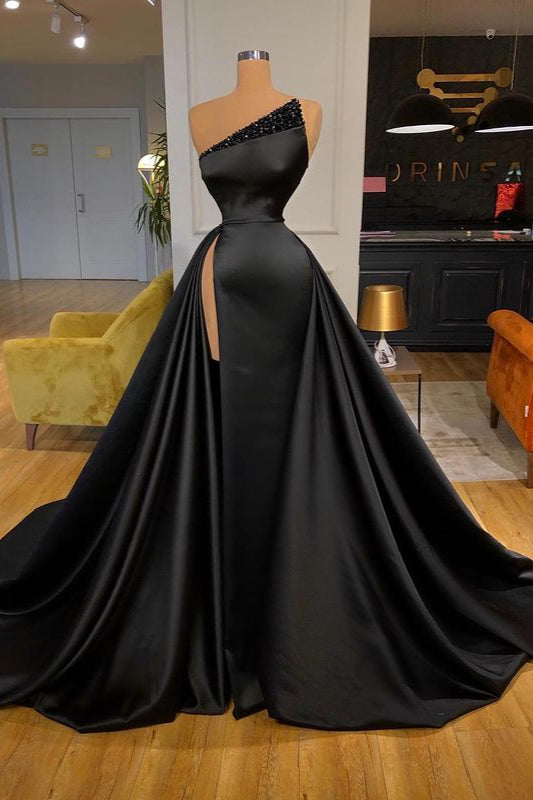 Sexy Black Beadings Prom Dress Long With Split On Sale-stylesnuggle