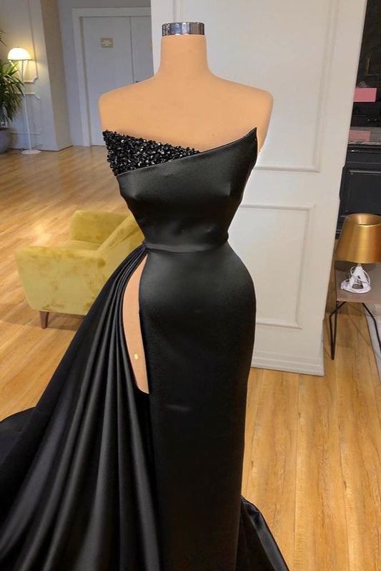 Sexy Black Long Prom Dress With Split Beadings Evening Gowns-stylesnuggle