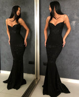 Sexy Black Spaghetti Straps Mermaid Prom Dress Sequins Chiffon Long-stylesnuggle