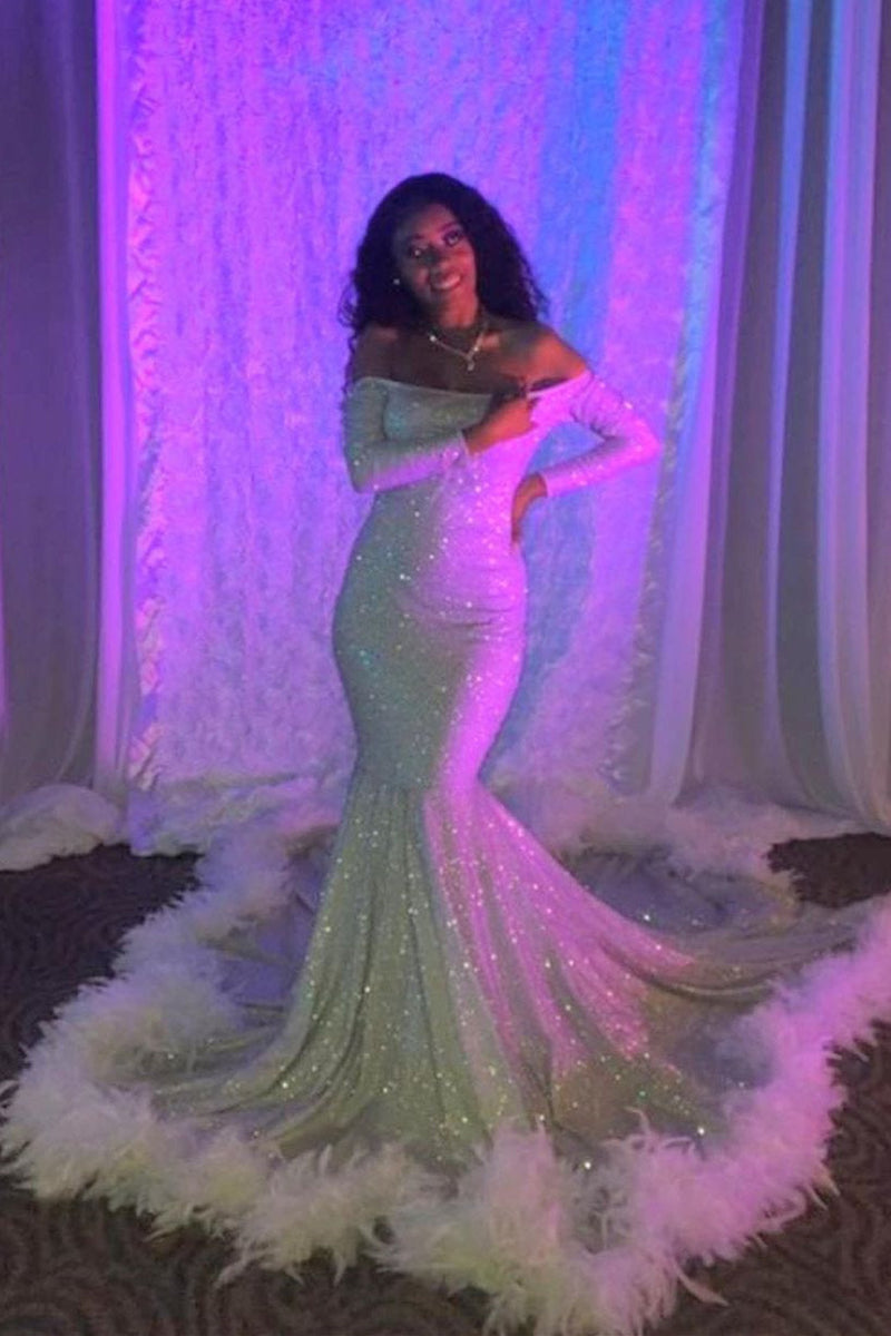 Sexy Long Sleeves Silvery Mermaid Prom Dress Sequins Strapless Long-stylesnuggle