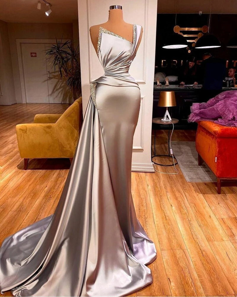 Sexy One Shoulder Mermaid Prom Dress with Sweep Train-stylesnuggle