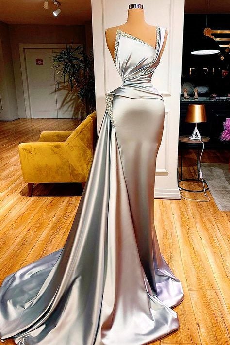 Sexy One Shoulder Mermaid Prom Dress with Sweep Train-stylesnuggle