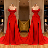 Sexy Red Off-the-Shoulder Long Prom Dress With Split Online-stylesnuggle