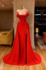 Sexy Red Off-the-Shoulder Long Prom Dress With Split Online-stylesnuggle