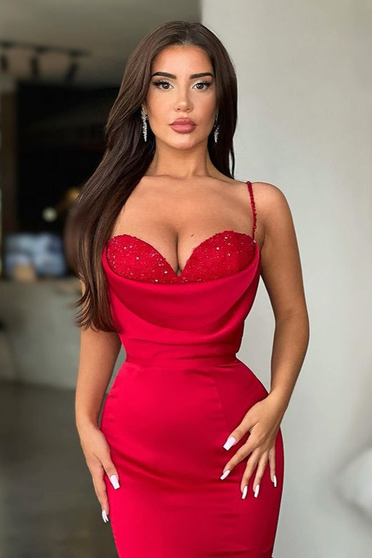 Sexy Red Spaghetti-Straps Mermaid Prom Dress Long On Sale-stylesnuggle