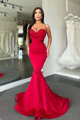 Sexy Red Spaghetti-Straps Mermaid Prom Dress Long On Sale-stylesnuggle