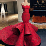 Sexy Red Strapless Mermaid Prom Dress Sequins Long-stylesnuggle