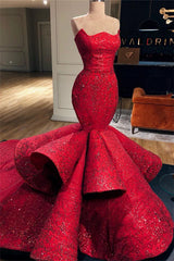 Sexy Red Strapless Mermaid Prom Dress Sequins Long-stylesnuggle