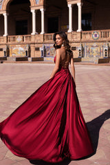 Sexy Red V-neck Spaghetti Straps Prom Dress Long-stylesnuggle