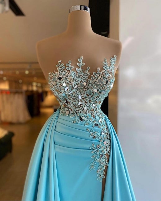 Sexy Sleeveless Sequins Mermaid Prom Dress with Detachable Train-stylesnuggle