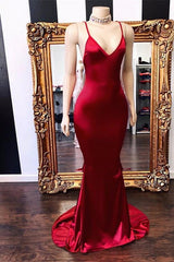 Sexy Spaghetti Straps V-Neck Mermaid Prom Dress Red Long Chiffon-stylesnuggle