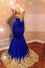 Sexy Spaghetti Straps V-Neck Mermaid Prom Dress Sequins Blue Long Chiffon-stylesnuggle