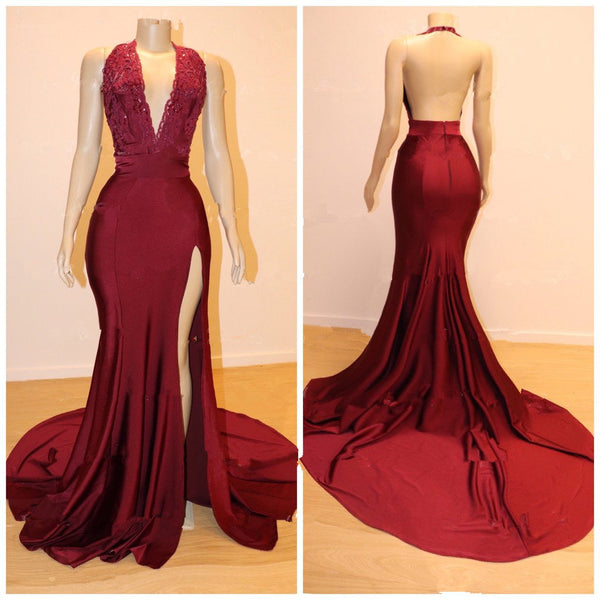 Sexy V-neck Chiffon Mermaid Prom Dress Sequins Long Backless With Split-stylesnuggle