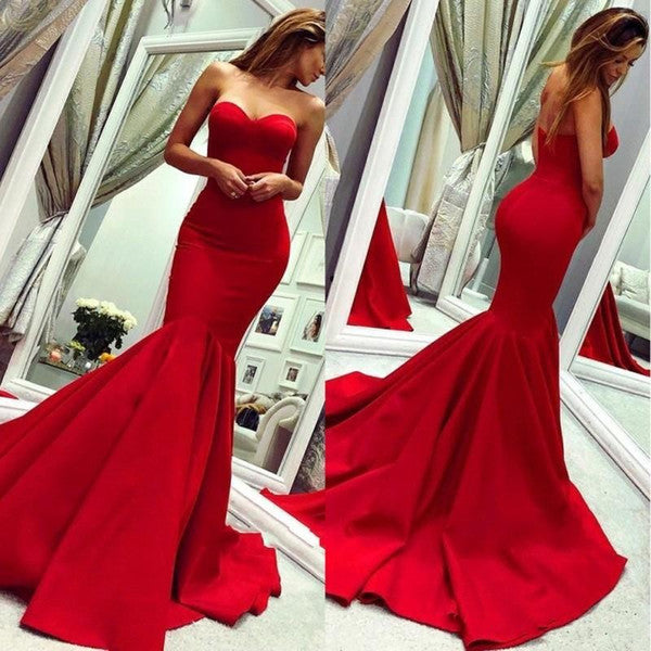 stylesnuggle offers new Sey Red Satin Mermaid Sleeveless Sweetheart Floor Length Backless Prom Dresses Evening Gowns With Zipper at cheap prices. It is a gorgeous Mermaid Prom Dresses, Evening Dresses in Satin,  which meets all your requirement.