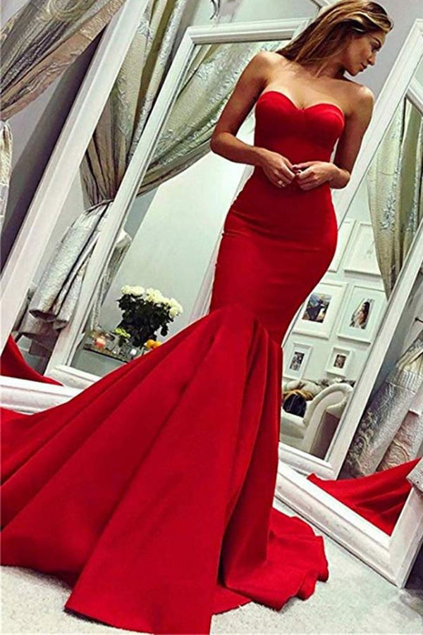 stylesnuggle offers new Sey Red Satin Mermaid Sleeveless Sweetheart Floor Length Backless Prom Dresses Evening Gowns With Zipper at cheap prices. It is a gorgeous Mermaid Prom Dresses, Evening Dresses in Satin,  which meets all your requirement.