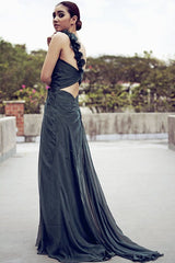 Sheath One-shoulder Floor Length Chiffon Backless Handmade Flower Evening Dress-stylesnuggle