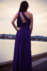 Sheath One-shoulder Sleeveless Floor Length Beaded Chiffon Evening Dress-stylesnuggle