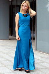 Sheath Small Round Collar Front Slit Floor Length Chiffon Evening Dress-stylesnuggle