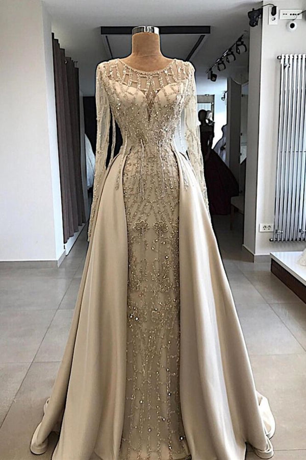 stylesnuggle offers Shining Beaded Long Sleevess Round Neck Prom Dresses With Over Skirt A Line Evening Gowns at cheap prices from Satin to A-line Floor-length. They are Gorgeous yet affordable Long Sleevess Prom Dresses. You will become the most shining star with the dress on.