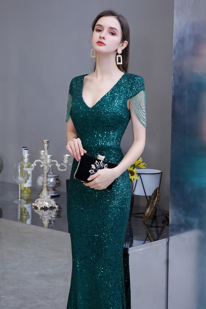 stylesnuggle offers Shining Sequined Emerald Green Mermaid Cap sleeve Long Prom Party Gowns at a cheap price from Prom Dresses, Evening Dresses, Homecoming Dresses, Quinceanera dresses collection. Free Fast shipping on affordable Prom Dresses, Evening Dresses, Homecoming Dresses, Quinceanera dresses On Sale.