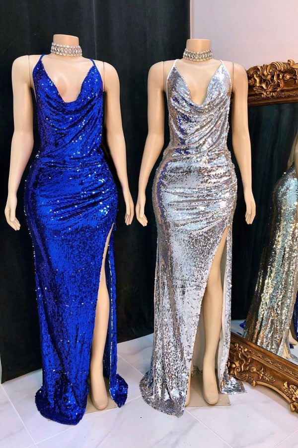 Looking for Prom Dresses, Evening Dresses, Real Model Series in Sequined,  Column style,  and Gorgeous Split Front, Sequined work? stylesnuggle has all covered on this elegant Shinning Sequins V-neck Sleeveless Front Slit Mermaid Prom Dresses.