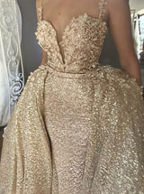 stylesnuggle offers new Shiny Sequins V-neck Spaghetti Straps Appliques Prom Dresses With Detachable Skirt Champagne Evening Gowns at cheap prices. It is a gorgeous Two Pieces Prom Dresses in Sequined, Lace,  which meets all your requirement.