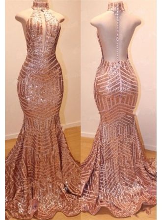 stylesnuggle offers Shiny High Neck Sleeveless Sequins Mermaid Prom Dresses at a cheap price from Sequined to Mermaid Floor-length hem.. Click in to check our Gorgeous yet affordable shiny Real model dresses.