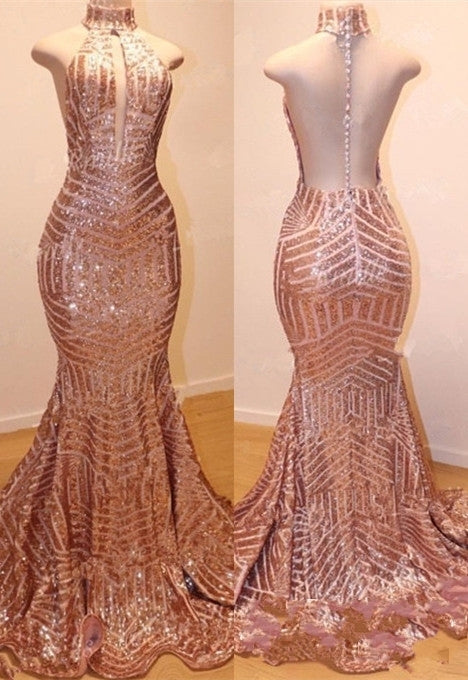 stylesnuggle offers Shiny High Neck Sleeveless Sequins Mermaid Prom Dresses at a cheap price from Sequined to Mermaid Floor-length hem.. Click in to check our Gorgeous yet affordable shiny Real model dresses.