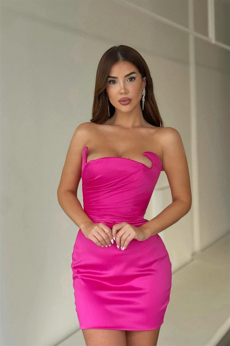 Short Mermaid Strapless Asymmetrical Mini Sleeveless Open Back Sexy Homecoming Dress-stylesnuggle