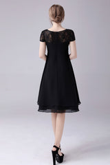 Short sleeves A-line knee-length jewel lace mother's dress-stylesnuggle