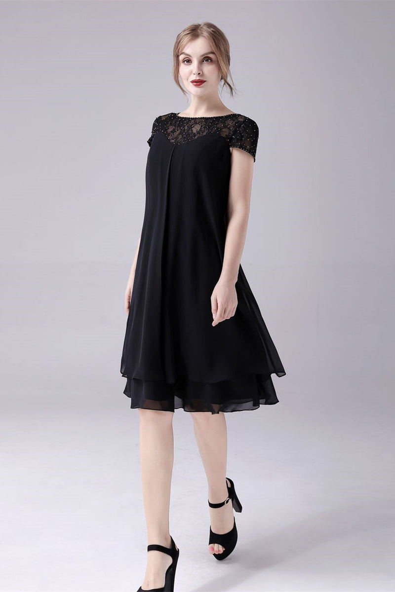 Short sleeves A-line knee-length jewel lace mother's dress-stylesnuggle