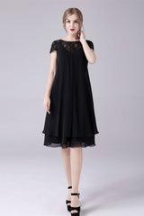 Short sleeves A-line knee-length jewel lace mother's dress-stylesnuggle