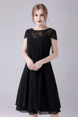 Short sleeves A-line knee-length jewel lace mother's dress-stylesnuggle