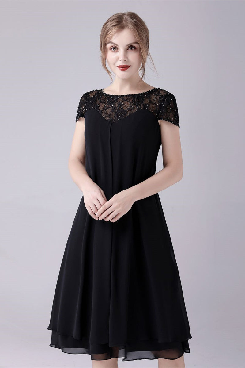 Short sleeves A-line knee-length jewel lace mother's dress-stylesnuggle