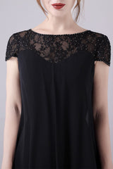 Short sleeves A-line knee-length jewel lace mother's dress-stylesnuggle