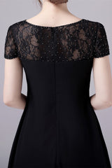 Short sleeves A-line knee-length jewel lace mother's dress-stylesnuggle