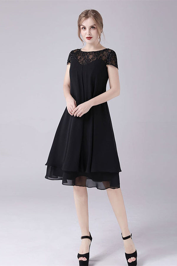 Short sleeves A-line knee-length jewel lace mother's dress-stylesnuggle