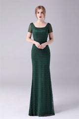 Short sleeves Square Lace Floor Length Backless Mermaid moteher's dress-stylesnuggle