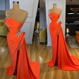 Silver Sequined One-shoulder Orange High-split Prom Dress-stylesnuggle