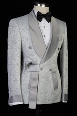 Discover the very best Silver Shawl Lapel Double Breasted Jacquard Wedding Suits for work,prom and wedding occasions at stylesnuggle. Custom made Silver Shawl Lapel mens suits with high quality.