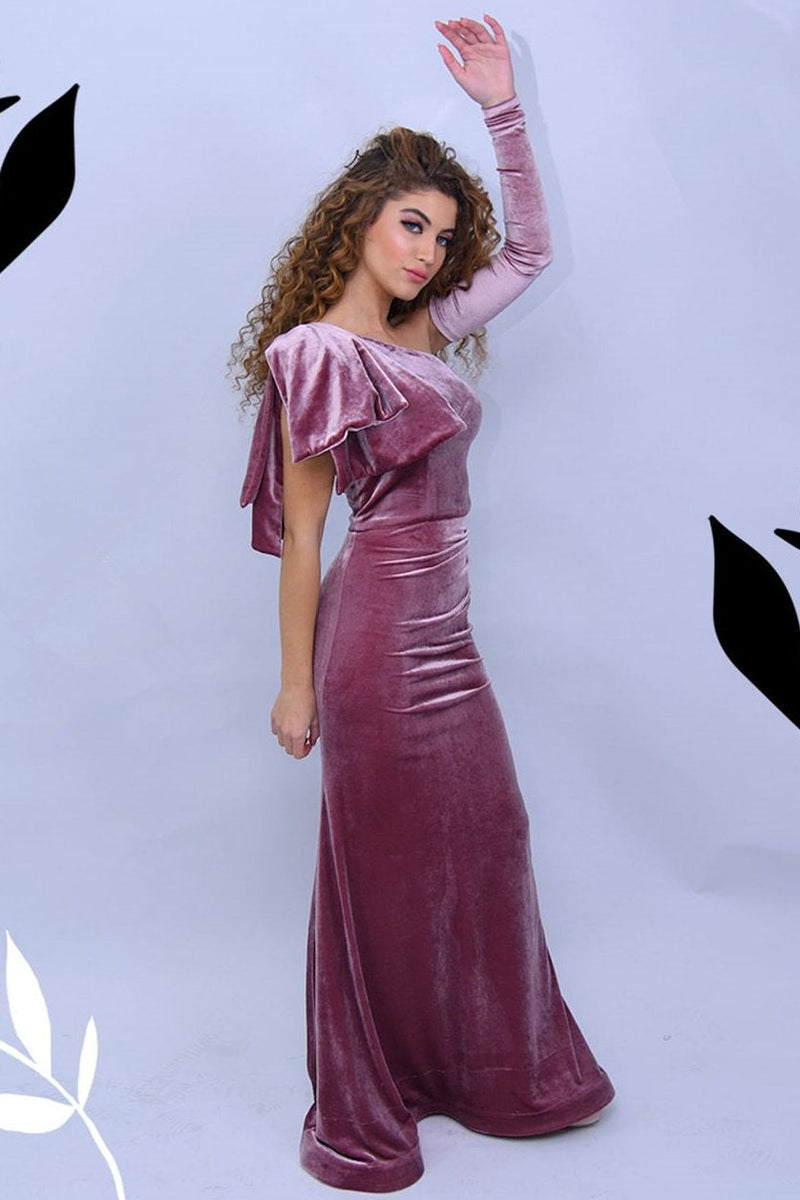 Simple One shoulder Velvet Floor length Mermaid Prom Dress-stylesnuggle