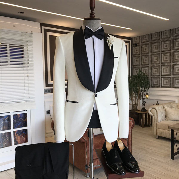 Discover the very best Simple White Shawl Lapel Wedding Suit For Grooms for work,prom and wedding occasions at stylesnuggle. Custom made Black & White Shawl Lapel mens suits with high quality.