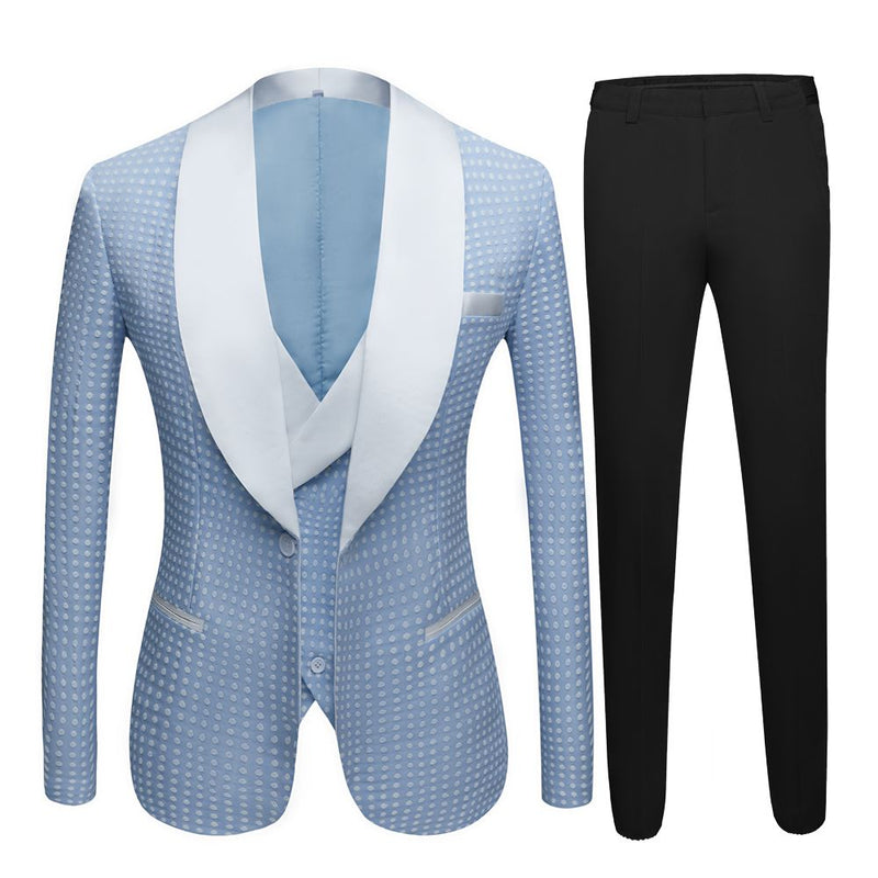 This Sky Blue Fashion Dot Wedding Groom Suits with Shawl Lapel at stylesnuggle comes in all sizes for prom, wedding and business. Shop an amazing selection of Shawl Lapel Single Breasted Sky Blue mens suits in cheap price.